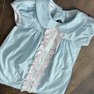 Lulu Bebe Blue Easter Dress Size 3T Preppy Peter Pan‎ Collar Ruffle Bunny